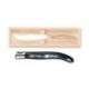 Coffret hêtre couteau à fromage Laguiole mitre inox manche corne noire