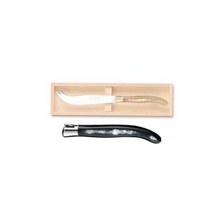 Coffret hêtre couteau à fromage Laguiole mitre inox manche corne noire Coffret hêtre couteau à fromage Laguiole mitre inox manche corne noire