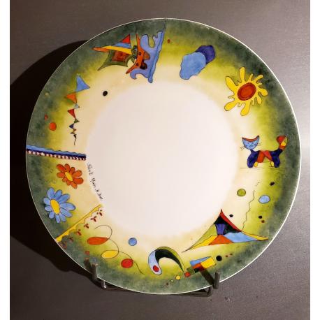 Assiette porcelaine verte histoire de chat Assiette porcelaine verte histoire de chat
