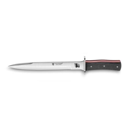 Grande dague manche carbone véritable/rouge + étui cuir