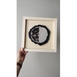 Tableau demi-lune, cadre carré en bois