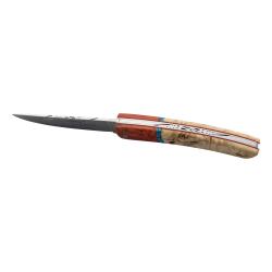Le Thiers® Création 12Cm Plein Manche Bouleau de Finlande/Bouleau de Finlande Stabilisé Rouge et Insert Turquoise