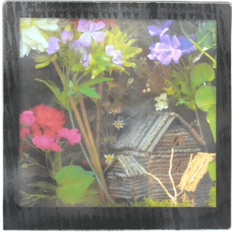 Grand magnet photo Cabane dans décor fleuri