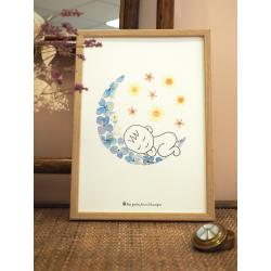 Affiche herbier bébé dans la lune