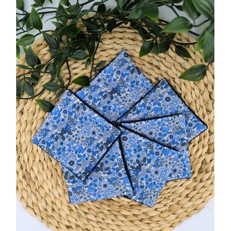 Cotons lavables – « Champêtre bleu » – éponge bambou doudou, motifs fleuris
