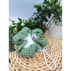 Fleur de douche éponge bambou blanche & nid d’abeille kaki
