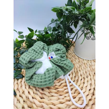 Fleur de douche éponge bambou blanche & nid d’abeille kaki