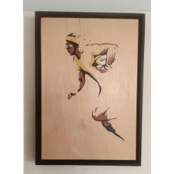 Marqueterie Rugbyman Jaune et bleu fond clair