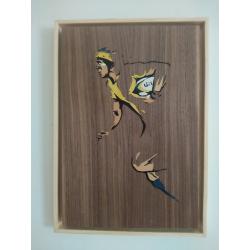 Marqueterie Rugbyman Jaune et bleu fond foncé