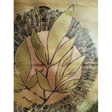 Décoration en bois motif feuilles de pivoine