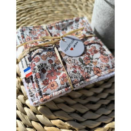 Cotons lavables – « Jeanne » – éponge bambou doudou, motifs fleuris