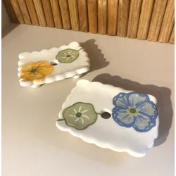 Porte-savon rectangulaire à fleur de capucine bleu ou orange