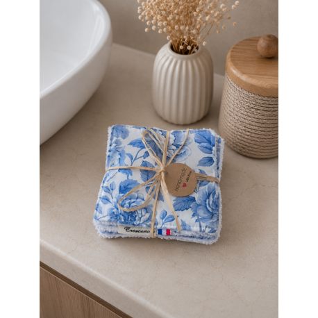 Cotons lavables – « Pivoine » – éponge bambou doudou, motifs fleuris