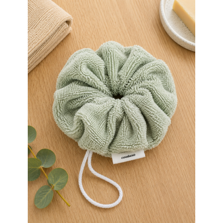 Fleur de douche éponge bambou blanche & nid d’abeille kaki